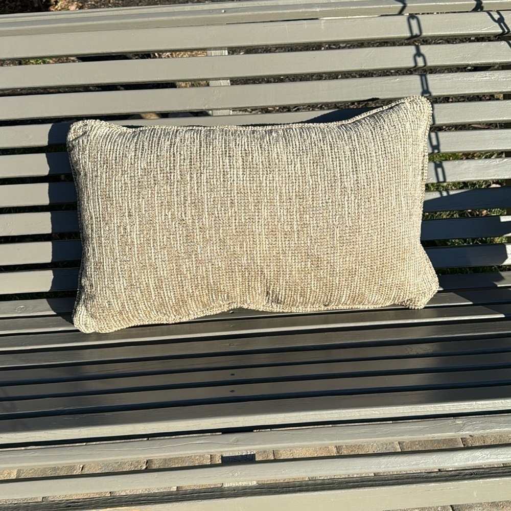 UNBRANDED~TOSS PILLOW~HEAVY/SOFT  FABRIC~CORDED EDGES~TAN WITH BLACK THREADS~BR
